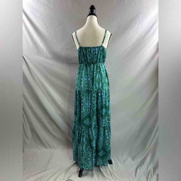 Boho A-Line V Neck Ruffle Hem Dress Green - Picture 8 of 8